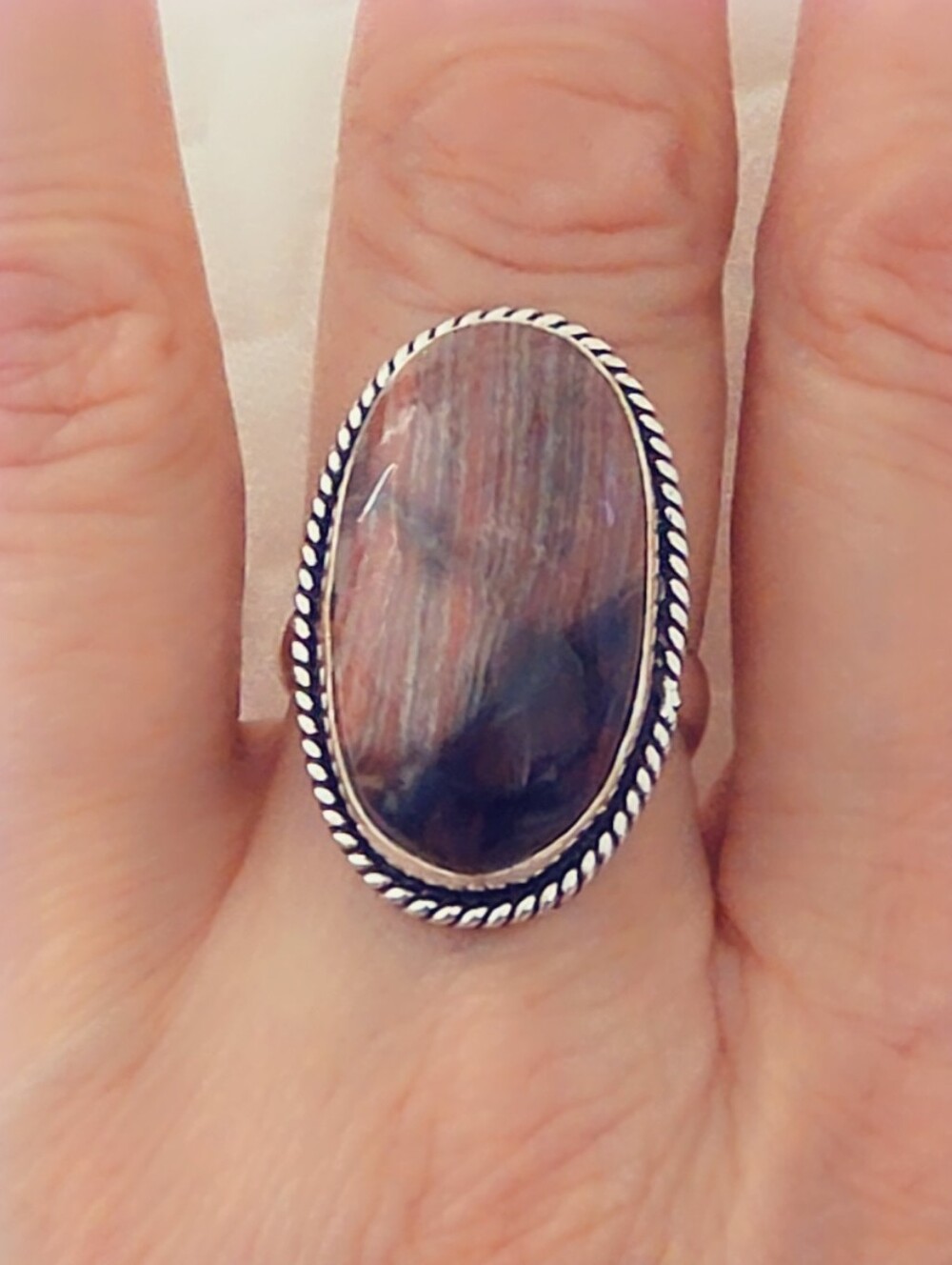 Adjustable Gemstone Statement Ring Sterling Overlay Plated